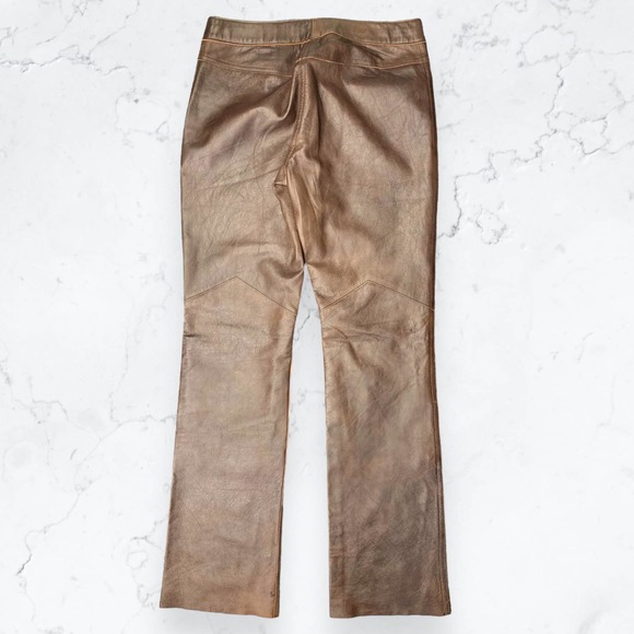 Vintage 90's Leather Pants Brown Boot Cut Size 6 Small Mid Rise Brandon Thomas - Picture 2 of 6